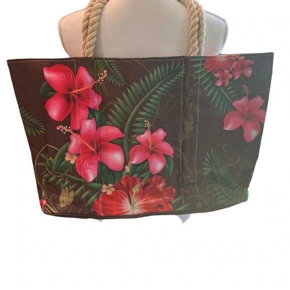Tropical Print Tote Bag With Rope Handle - Picture 1 of 16